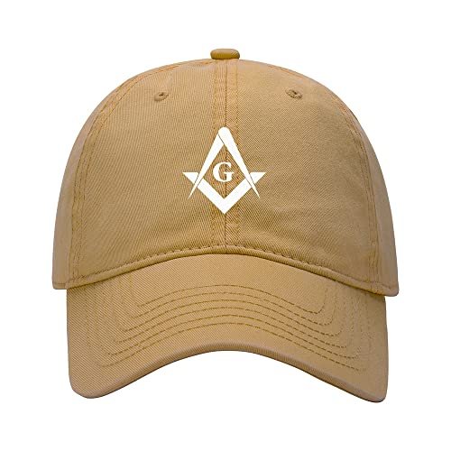 L8502-LXYB Men's Baseball Caps Masonic Printed Washed Cotton Dad Hat Baseball Caps (Khaki,7 5/8)