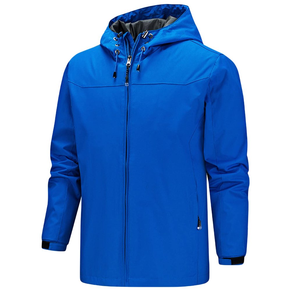 Maiyifu-GJ Men's Waterproof Rain Hooded Jacket Softshell Lightweight Waterproof Coat Hiking Outdoor Windbreaker Raincoat (Blue,Medium)