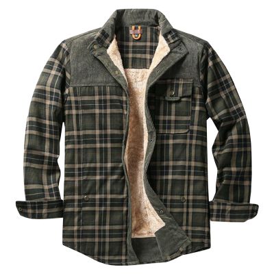 Maiyifu-GJ Men's Sherpa Lined Flannel Shirt Jacket Plaid Long Sleeve Fleece Button Down Shirts Winter Warm Shirt Outerwear (Armygreen,X-Large)
