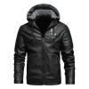 Maiyifu-GJ Men's Faux Leather Hooded Jacket Vintage PU Moto Windproof Hoodie Coat Winter Warm Fleece Lined Motorcycle Jacket (Black,Large) view 1