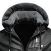 Maiyifu-GJ Men's Faux Leather Hooded Jacket Vintage PU Moto Windproof Hoodie Coat Winter Warm Fleece Lined Motorcycle Jacket (Black,Large) view 2