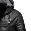 Maiyifu-GJ Men's Faux Leather Hooded Jacket Vintage PU Moto Windproof Hoodie Coat Winter Warm Fleece Lined Motorcycle Jacket (Black,Large) view 4