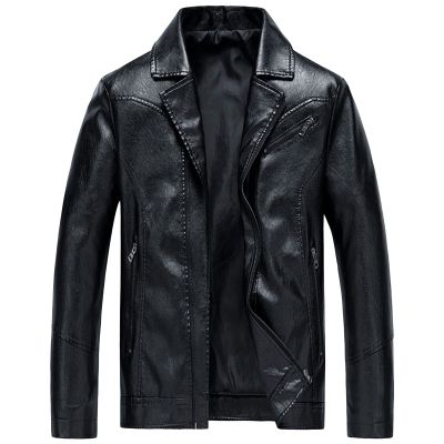 Maiyifu-GJ Men's PU Faux Leather Jacket Notch Lapel Slim Fit Zip Up Biker Jacket Vintage Moto Lightweight Outwear Coat (Black,Medium)