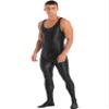 Sxiwei Men Spandex One-piece Jumpsuit Bodysuit Shiny Sleeveless Tank Top Dance Unitard Zentai Costume Black X-Large view 4