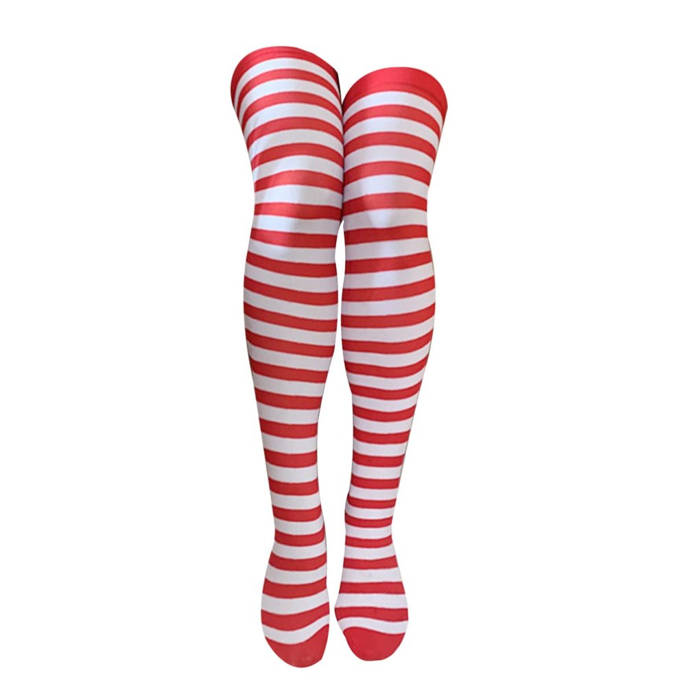 Sewroro Christmas Long Striped Socks, Red and White Striped Knee High Socks Christmas Costume Accessories