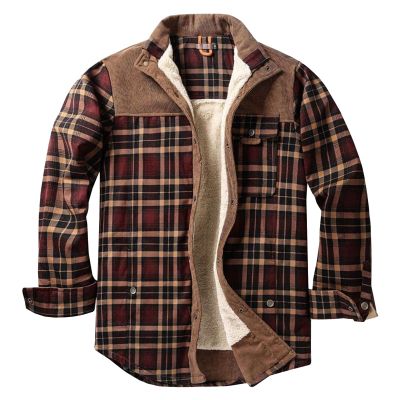 Maiyifu-GJ Men's Sherpa Lined Flannel Shirt Jacket Plaid Long Sleeve Fleece Button Down Shirts Winter Warm Shirt Outerwear (Brown,XX-Large)