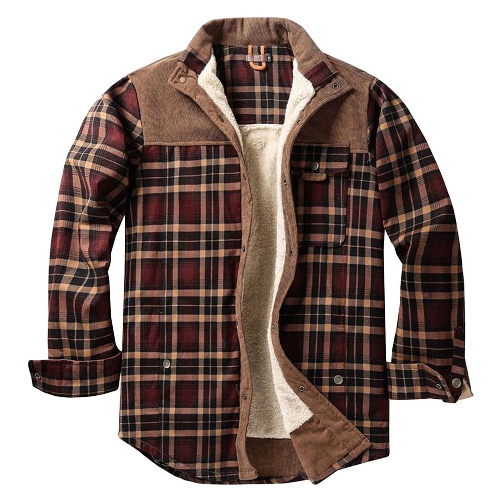 Maiyifu-GJ Men's Sherpa Lined Flannel Shirt Jacket Plaid Long Sleeve Fleece Button Down Shirts Winter Warm Shirt Outerwear (Brown,XX-Large)