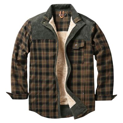 Maiyifu-GJ Men's Sherpa Lined Flannel Shirt Jacket Plaid Long Sleeve Fleece Button Down Shirts Winter Warm Shirt Outerwear (Light Green,Medium)