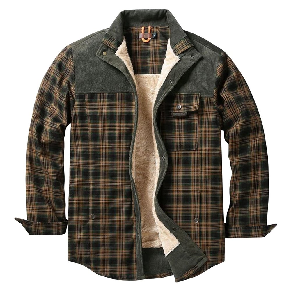 Maiyifu-GJ Men's Sherpa Lined Flannel Shirt Jacket Plaid Long Sleeve Fleece Button Down Shirts Winter Warm Shirt Outerwear (Light Green,Medium)