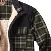 Maiyifu-GJ Men's Sherpa Lined Flannel Shirt Jacket Plaid Long Sleeve Fleece Button Down Shirts Winter Warm Shirt Outerwear (Dark Green,Large) view 3