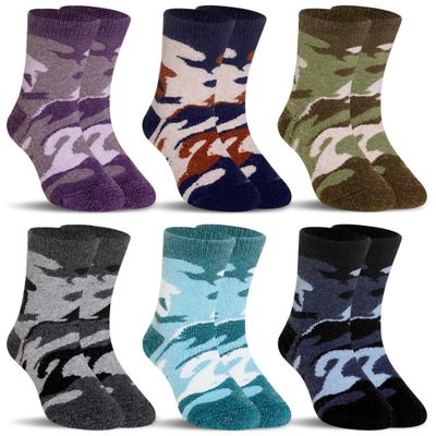 SeeyAN Kids Merino Wool Socks Boys Girls Hiking Boot Winter Thermal Warm Cozy Soft Toddler Thick Crew Socks 6 Pairs (6 Pairs Camouflage, 8-12 Years)