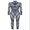 URVIP Womens Halloween Costume Skeleton Print Bodysuit Skinny Catsuit Jumpsuit Gray Black Snakeskin XL view 3