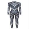 URVIP Womens Halloween Costume Skeleton Print Bodysuit Skinny Catsuit Jumpsuit Gray Black Snakeskin XL view 4