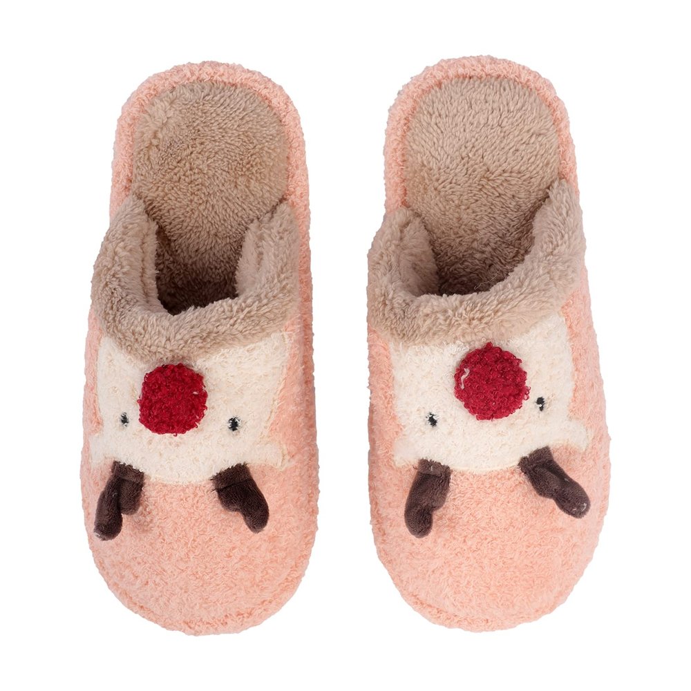 Womens Cute Reindeer Slippers Warm Winter Flurry Non-Slip House Indoor Bedroom Slippers for Christmas Gift