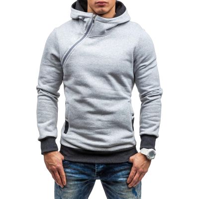 JEShifangjiusu Men Cool Casual Long Sleeve Oblique Zipper Hip Hop Hoodie Pullover Fashion Lightweight Sweatshirt With Pocket (Medium,Grey)