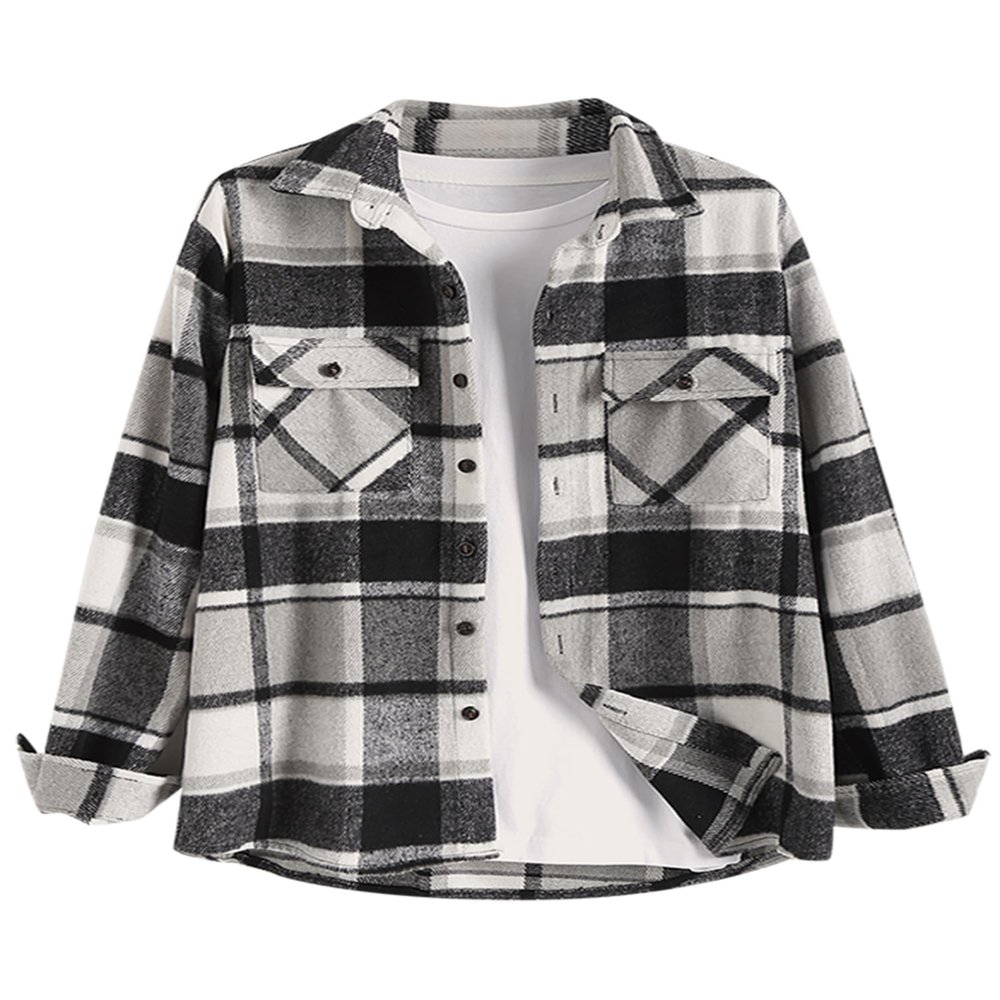 ZAFUL Men's Button Down Regular Fit Long Sleeve Plaid Flannel Casual Shirts Dark Gray L