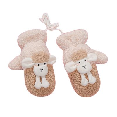 SLAKOP Cold Weather Gloves 3D Sheep Double Layer Winter Gloves Female Mittens Braided Rope Thick Thermal Plush Mittens (Khaki)