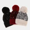 homeemoh Women Sequin Knitted Beanie Hat Soft Plush Lined Glitter Skull Cap Cuffed Beanie with Faux Fur Pom Pom,Gray view 4
