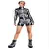 URVIP Women's Skeleton Printed Rompers Female Zipper Jumpsuit Shorts One Piece Romper Long Sleeve Outfits Gray Skeleton S view 1