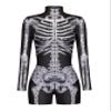 URVIP Women's Skeleton Printed Rompers Female Zipper Jumpsuit Shorts One Piece Romper Long Sleeve Outfits Gray Skeleton S view 3
