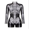 URVIP Women's Skeleton Printed Rompers Female Zipper Jumpsuit Shorts One Piece Romper Long Sleeve Outfits Gray Skeleton S view 4