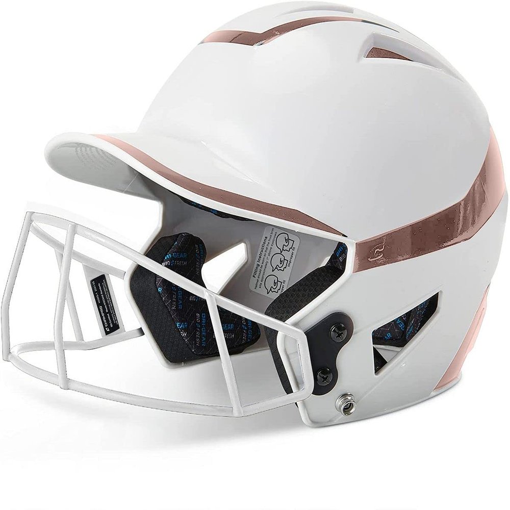 Champro Rise Pro Girls Softball Batting Helmet with Face Guard - Girls Softball Helmets - Bio Fresh/DRI-Gear Moisture Wicking Pad Liner - White/Rose Gold, Senior