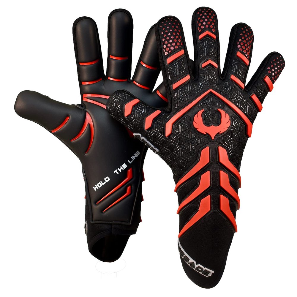 Renegade GK Apex Phoenix 2.0 Professional Strapless Goalie Gloves | 4mm EXT Contact Grip | Black & Red Soccer Goalkeeper Gloves (Size 6, Youth, Junior, Evo Neg. Cut, Level 5.5)