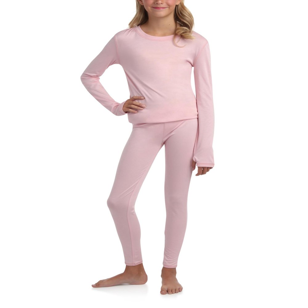 Eddie Bauer Kids Thermal Underwear Set - 2 Piece Performance Base Layer Shirt and Thermal Pants for Boys and Girls (5-12), Size 16, Soft Pink