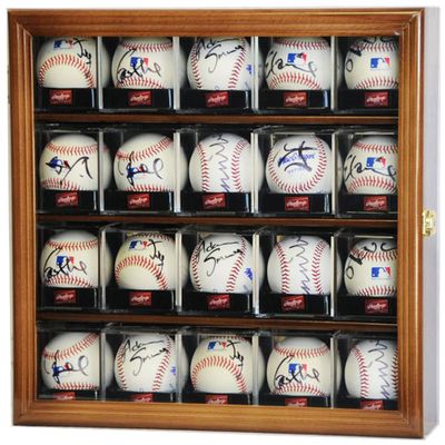 20 Baseball Acrylic Cubes Display Case Cabinet (Walnut)