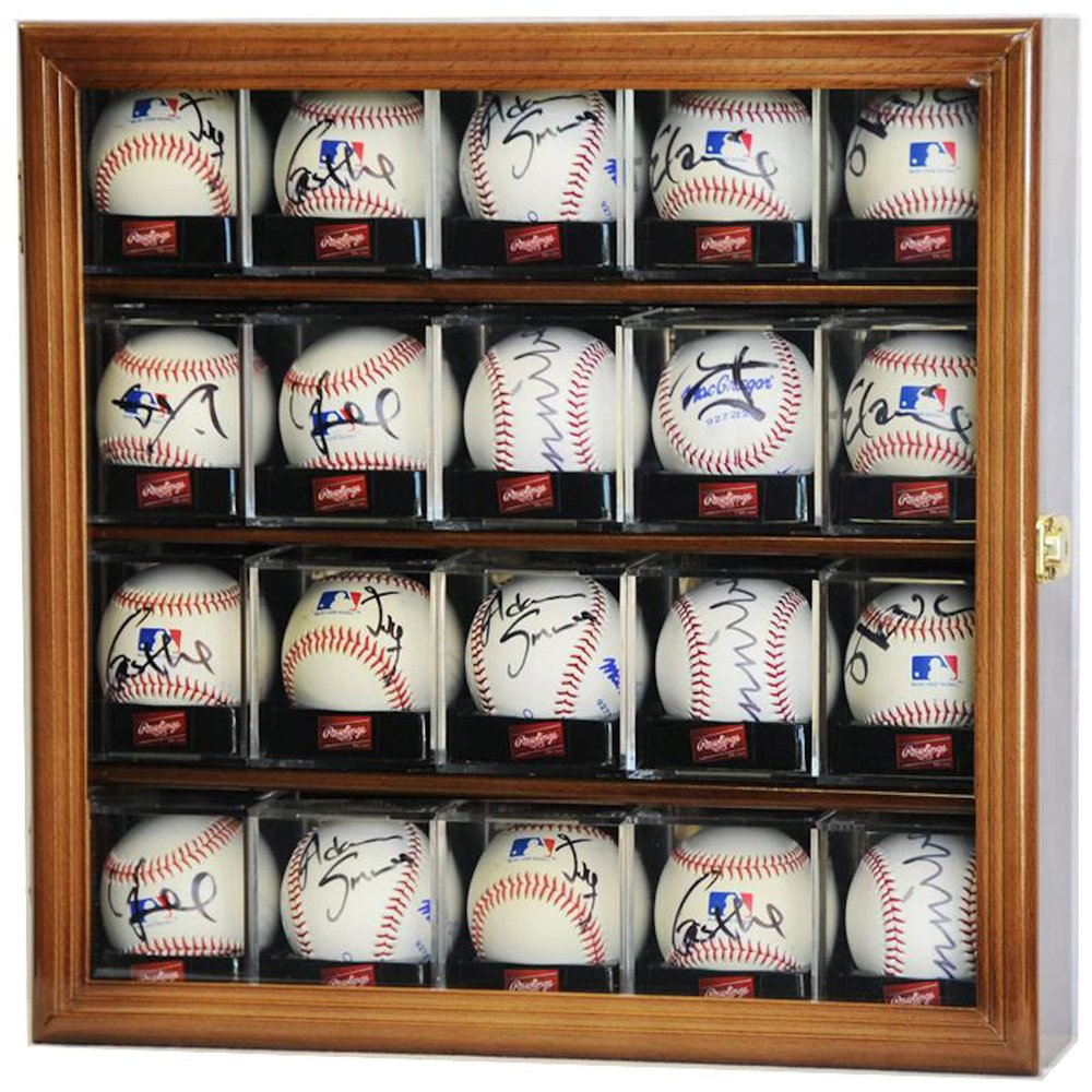20 Baseball Acrylic Cubes Display Case Cabinet (Walnut)