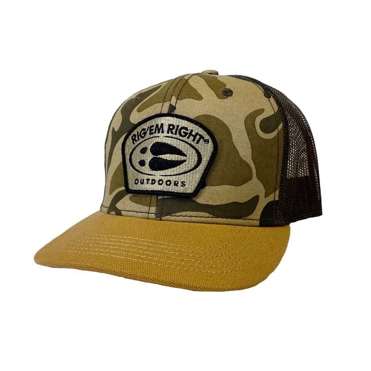 Rig'Em Right Outdoors Old School Camo Mesh Back Hat - Hoof Logo