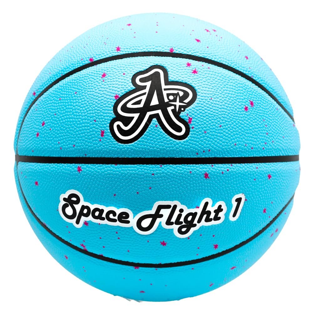 A Plus Collectibles Official Space Flight 1 Leather Game Basketball, Indoor/Outdoor Court, Full Size Kids & Adult Size 7, 29.5" (Neptune Blue)