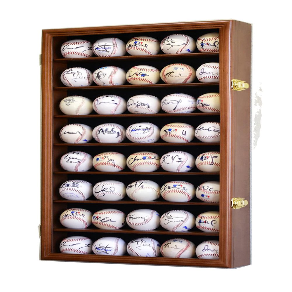 40 Baseball Ball Display Case Cabinet (Walnut)