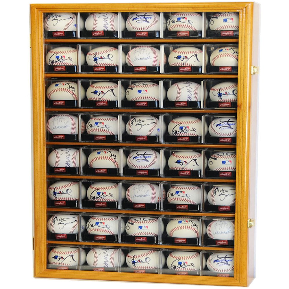 40 Baseball Acrylic Cubes Display Case (Oak)