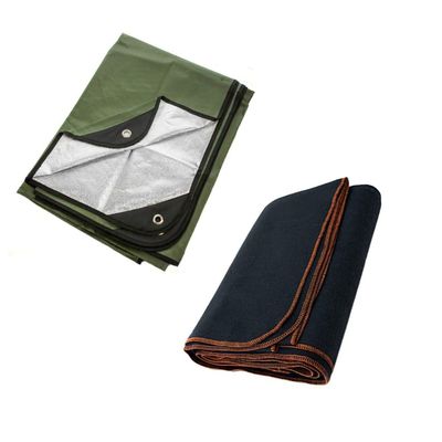 Arcturus Heavy Duty Survival Blanket in Olive Green - Insulated Thermal Reflective Tarp - 60" x 82" Bundle with Military Wool Blanket in Navy - 4.5 lbs, Warm, Thick, Washable, Large 64" x 88"