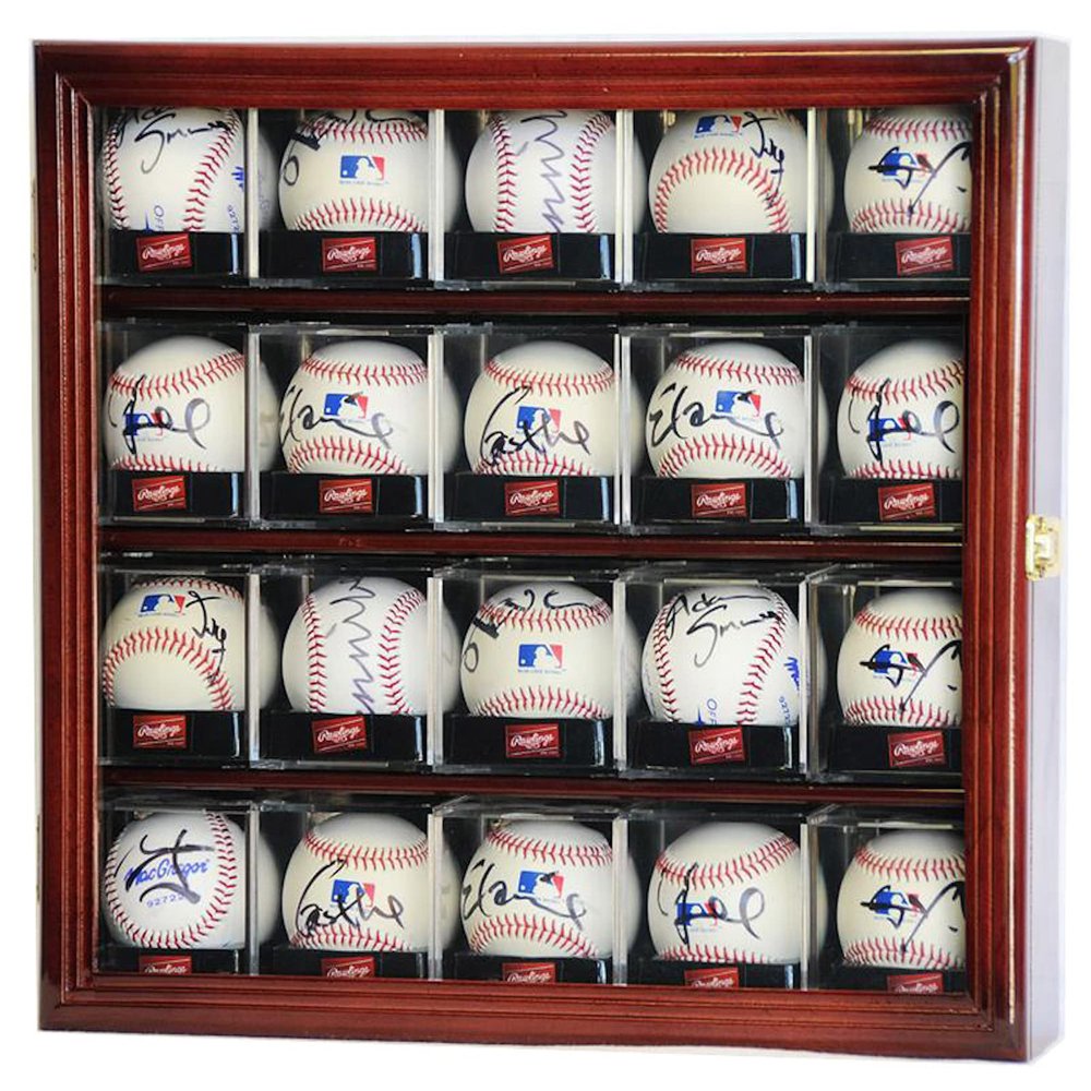 20 Baseball Acrylic Cubes Display Case Cabinet (Cherry)