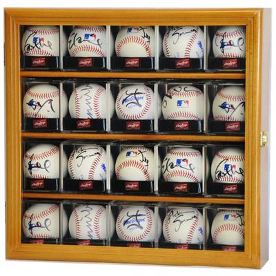 20 Baseball Acrylic Cubes Display Case Cabinet (Oak)