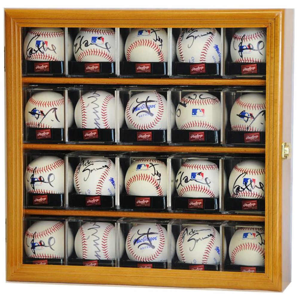 20 Baseball Acrylic Cubes Display Case Cabinet (Oak)