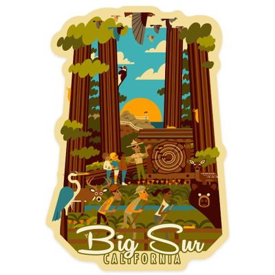 Lantern Press Sticker Big Sur, California, The Mountains are Calling, Geometric, Die Cut Vinyl, (Waterproof Decal for Cars, Water Bottles, Laptops, Coolers), Small