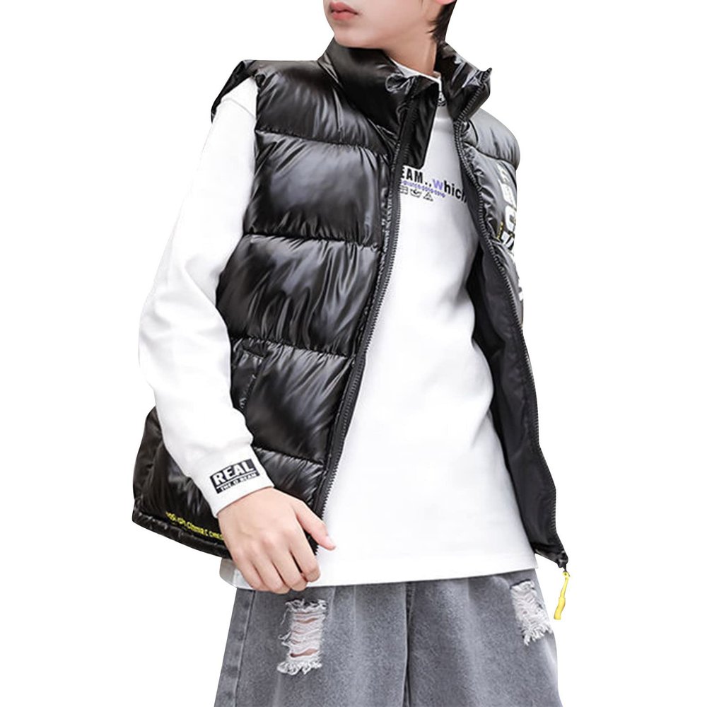 Child Kids Toddler Baby Boys Girls Sleeveless Letter Winter Coats Hooded Jacket Vest Boys Size 4t (Black, 10-13 Years)