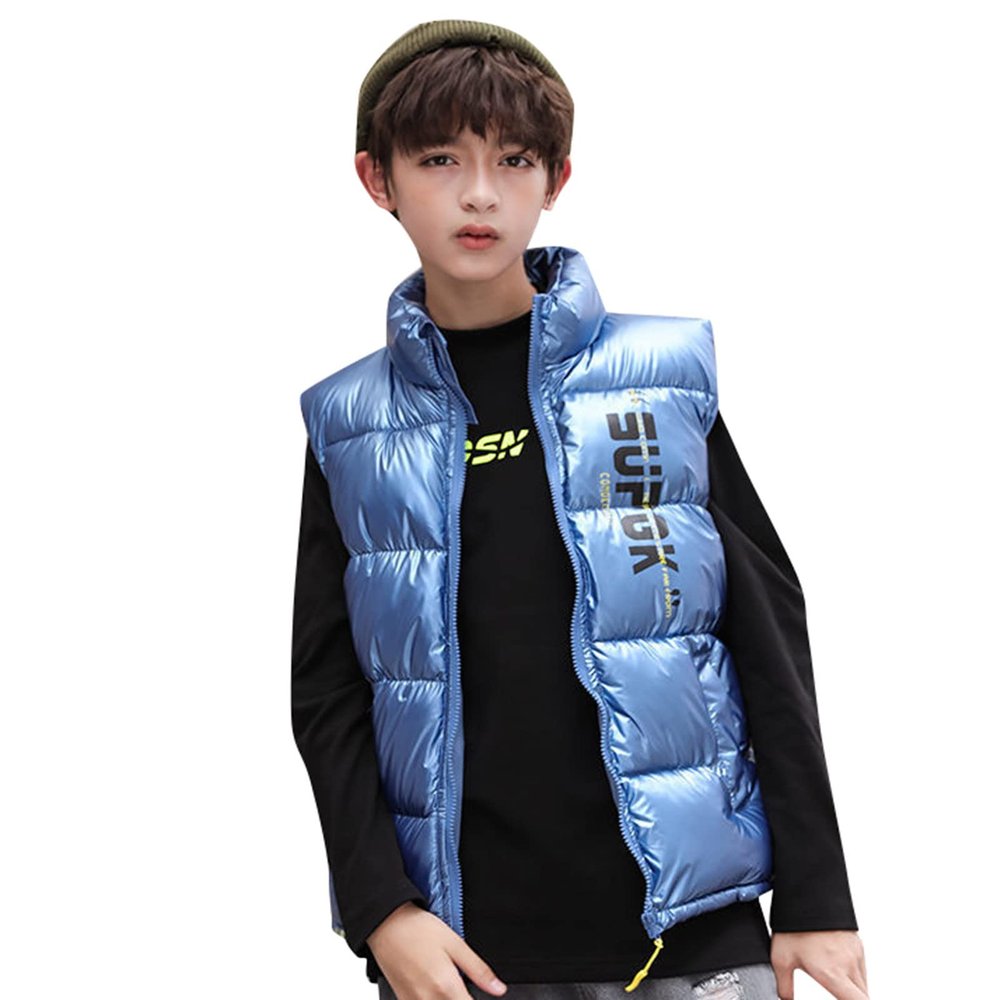 Child Kids Toddler Baby Boys Girls Sleeveless Letter Winter Coats Hooded Jacket Vest Boys Size 4t (Blue, 6-8 Years)