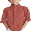 Boys' Long Sleeve Dress Shirts Classic Collared Button-Down Tshirt Solid Cotton Top with Chest Pocket Burgundy view 1