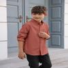 Boys' Long Sleeve Dress Shirts Classic Collared Button-Down Tshirt Solid Cotton Top with Chest Pocket Burgundy view 3