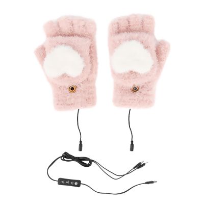 Firlar USB Heated Gloves, Plush Warm Warm Hand Warmer Gloves for Men and Women Laptop Gloves Half Finger USB Heated Warm Gloves for Cycling Office Winter Gifts,Pink