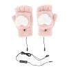 Firlar USB Heated Gloves, Plush Warm Warm Hand Warmer Gloves for Men and Women Laptop Gloves Half Finger USB Heated Warm Gloves for Cycling Office Winter Gifts,Pink view 1