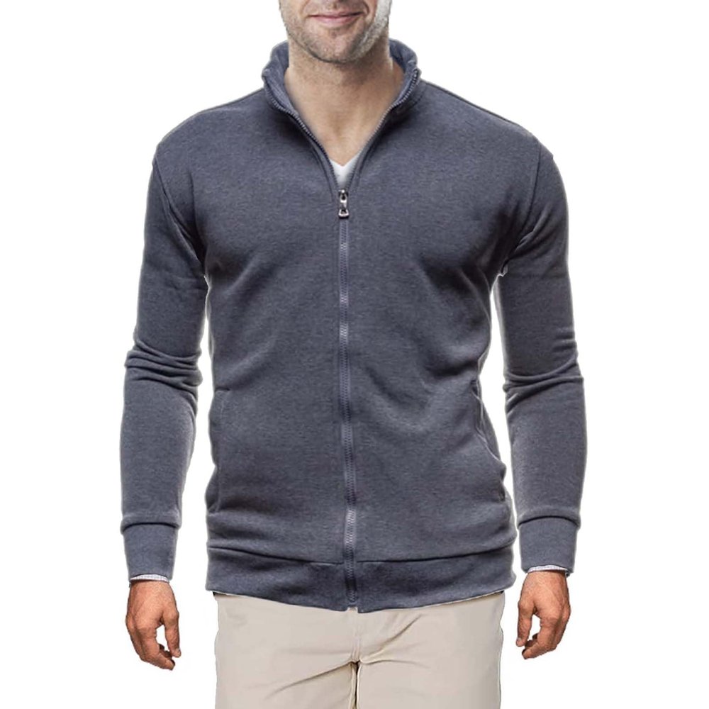 congluoki Sweaters for Men Cardigan Sweatshirt Hoodless Fleece Zip Up Jacket High Neck Lightweight Sueter Para Hombres Dark Grey XXL