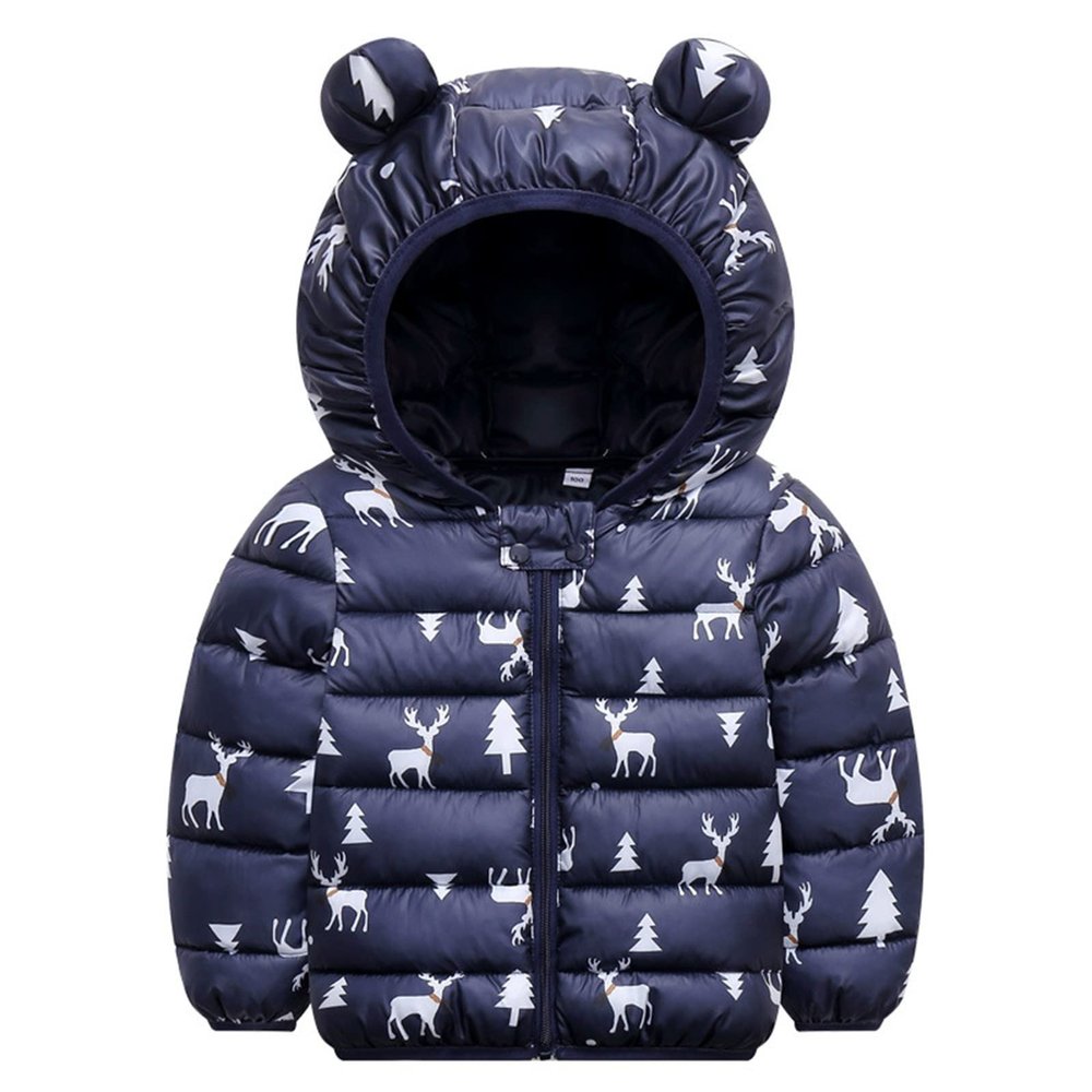 Toddler Kids Baby Boys Girls Winter Warm Jacket Deer Cartoon Coats Outerwear Bear Toddler Heavy (Navy, 12-18 Months)