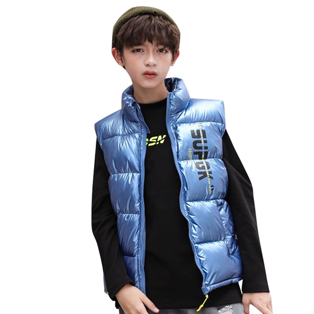 Child Kids Toddler Baby Boys Girls Sleeveless Letter Winter Coats Hooded Jacket Vest Boys Size 4t (Blue, 5-6 Years)