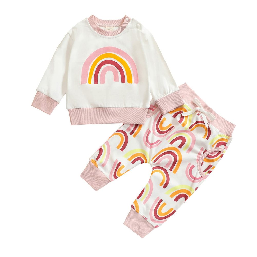 Newborn Infant Baby Girls Cotton Rainbow Autumn Print Long Sleeve Pants Sunflower Baby Blankets for (White, 0-6 Months)