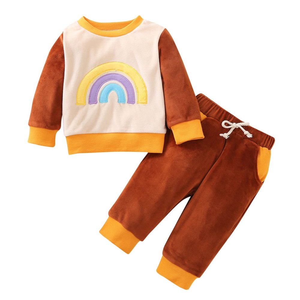 Newborn Infant Baby Girls Boys Cotton Rainbow Autumn Patchwork Long Sleeve Pants Long Sleeves Teen (Brown, 0-6 Months)